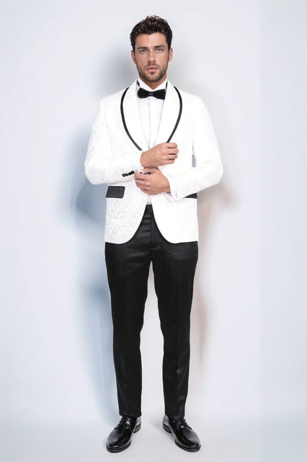 Damask Patterned Shawl Collar White Tuxedo1
