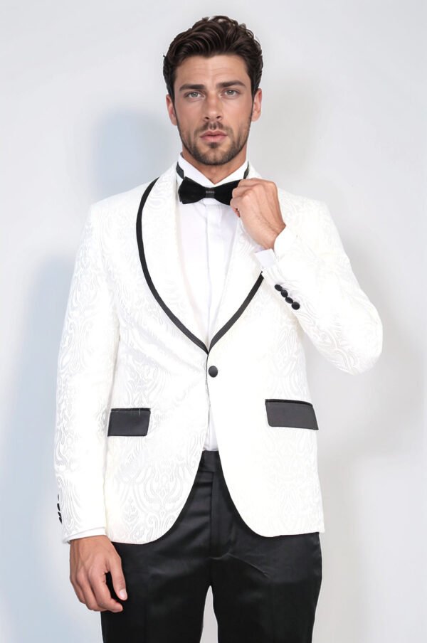 Damask Patterned Shawl Collar White Tuxedo1