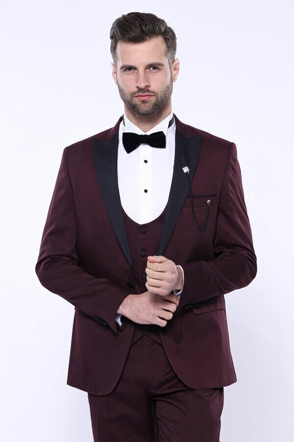 Detachable Lapel Burgundy Suit