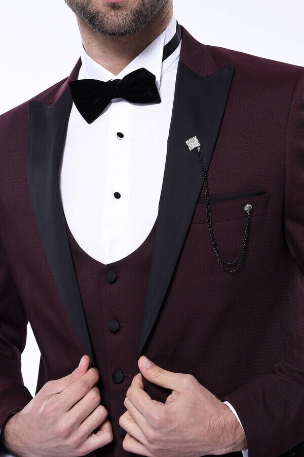 Detachable Lapel Burgundy Suit