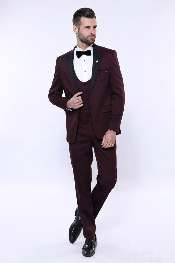 Detachable Lapel Burgundy Suit