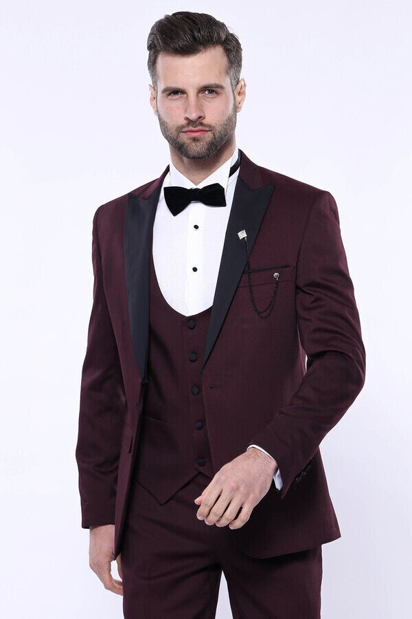 Detachable Lapel Burgundy Suit