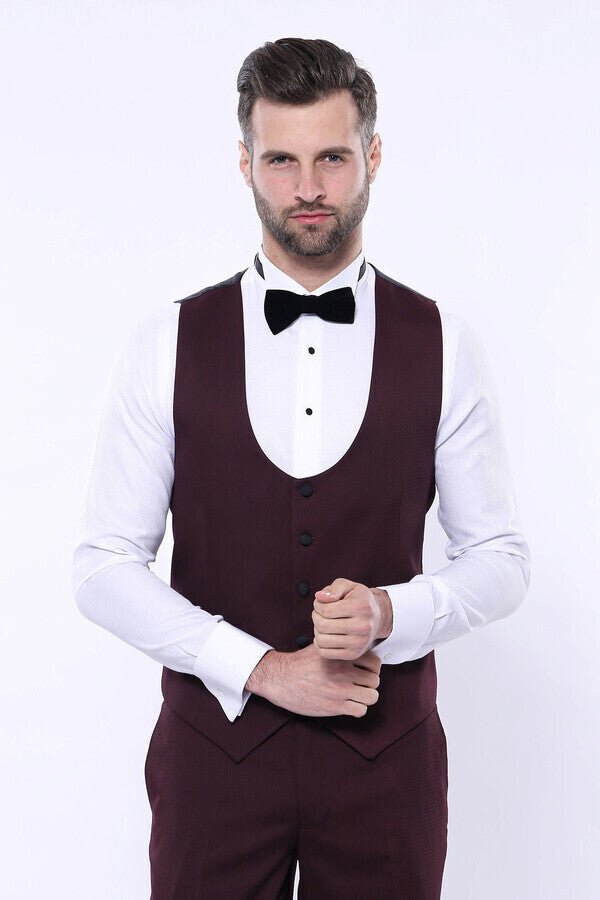 Detachable Lapel Burgundy Suit