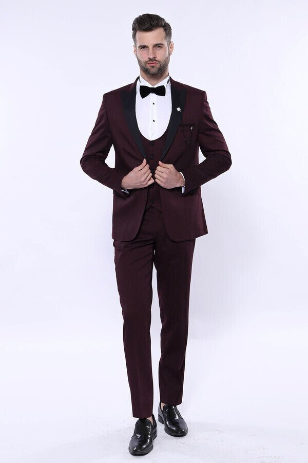 Detachable Lapel Burgundy Suit