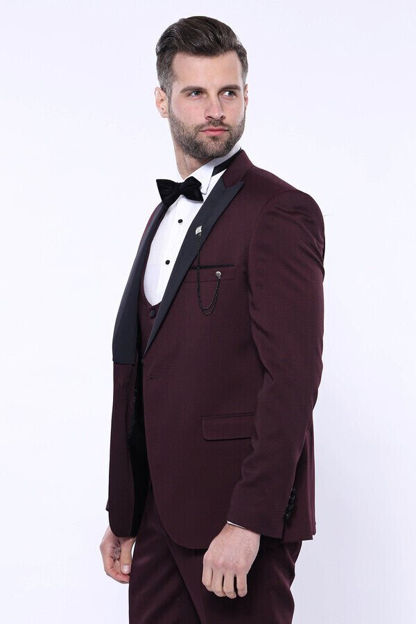 Detachable Lapel Burgundy Suit