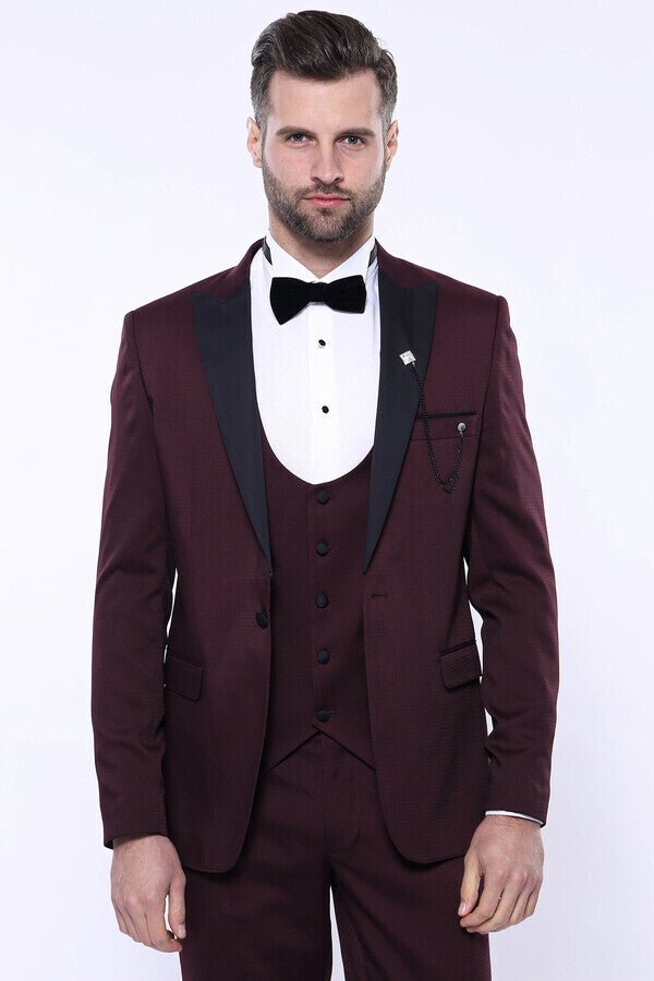Detachable Lapel Burgundy Suit