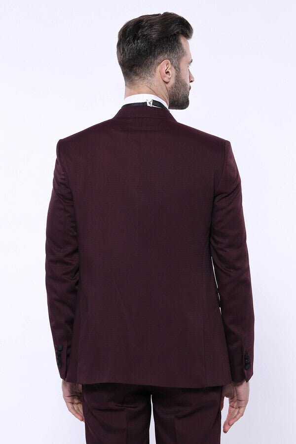 Detachable Lapel Burgundy Suit