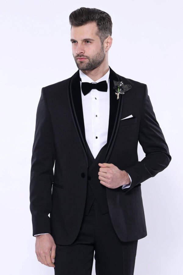 Detachable Velvet Lapel Black Tuxedo