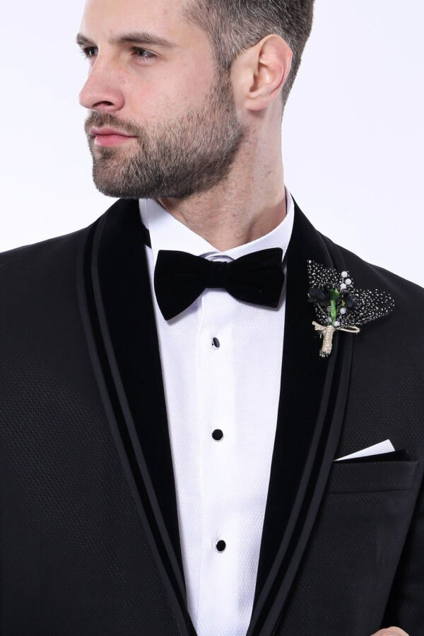 Detachable Velvet Lapel Black Tuxedo