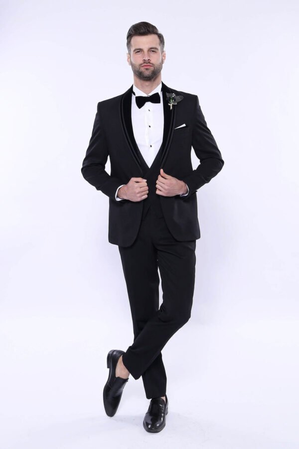 Detachable Velvet Lapel Black Tuxedo