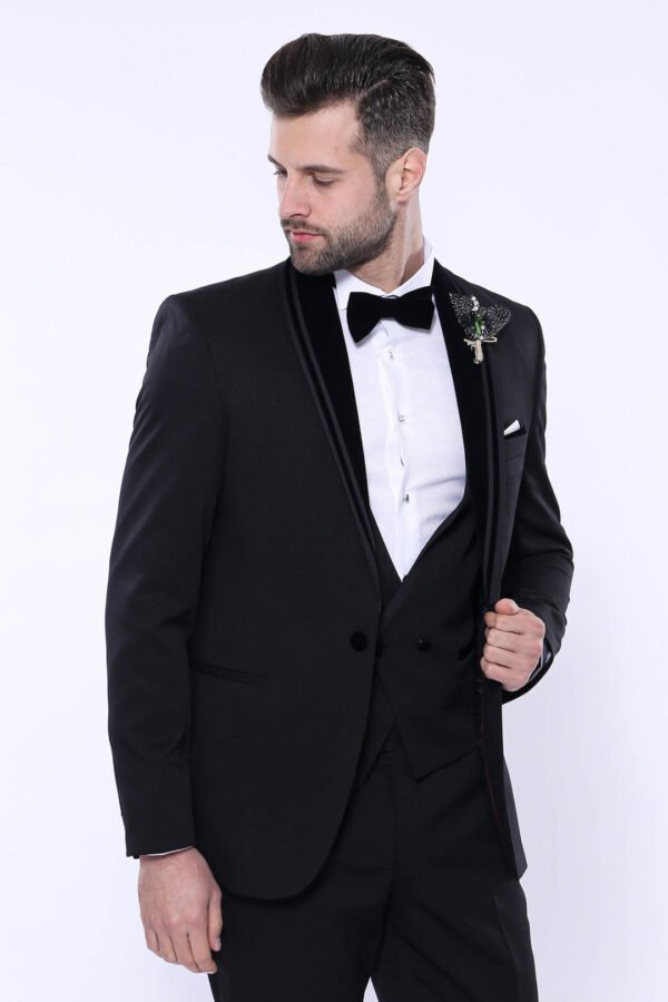Detachable Velvet Lapel Black Tuxedo