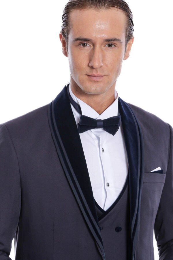 Detachable Velvet Lapel Navy Blue Tuxedo