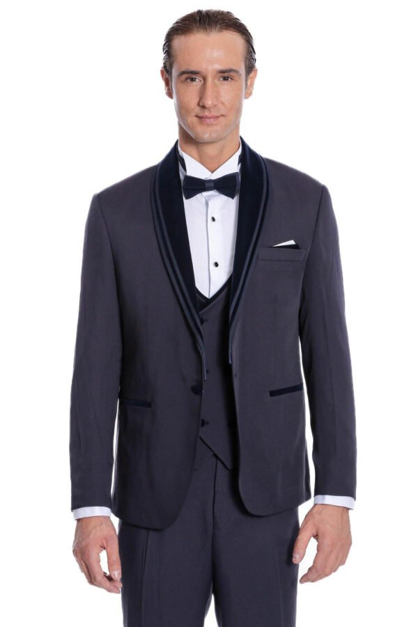 Detachable Velvet Lapel Navy Blue Tuxedo