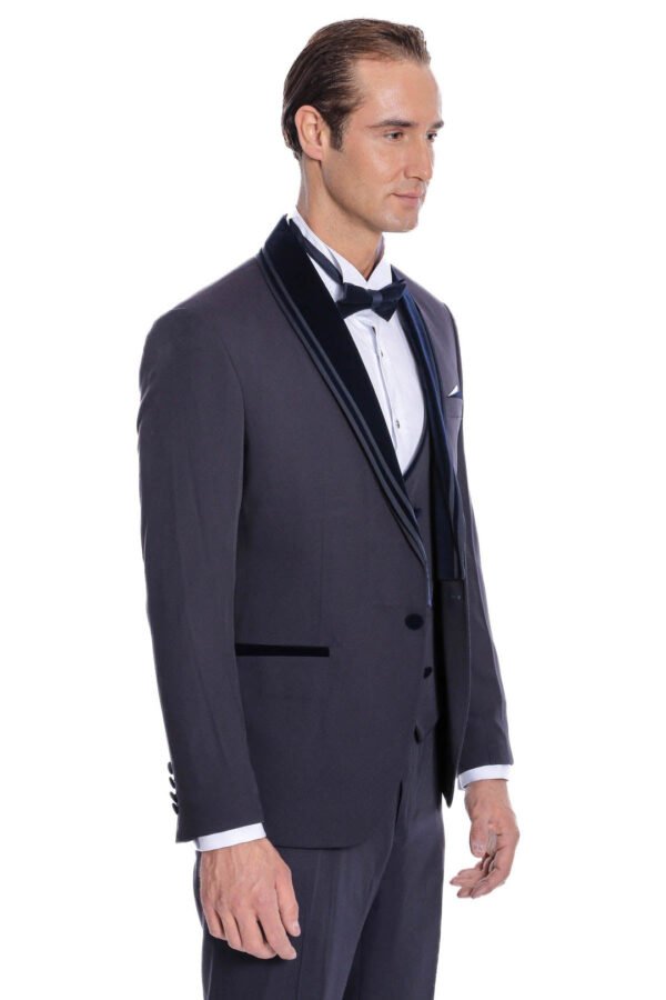 Detachable Velvet Lapel Navy Blue Tuxedo