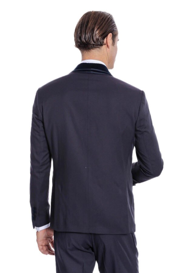 Detachable Velvet Lapel Navy Blue Tuxedo