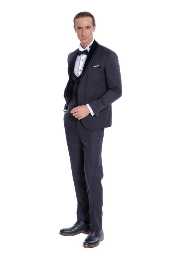 Detachable Velvet Lapel Navy Blue Tuxedo