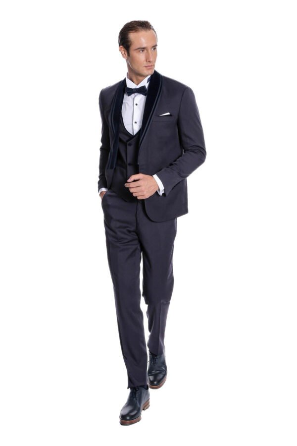 Detachable Velvet Lapel Navy Blue Tuxedo