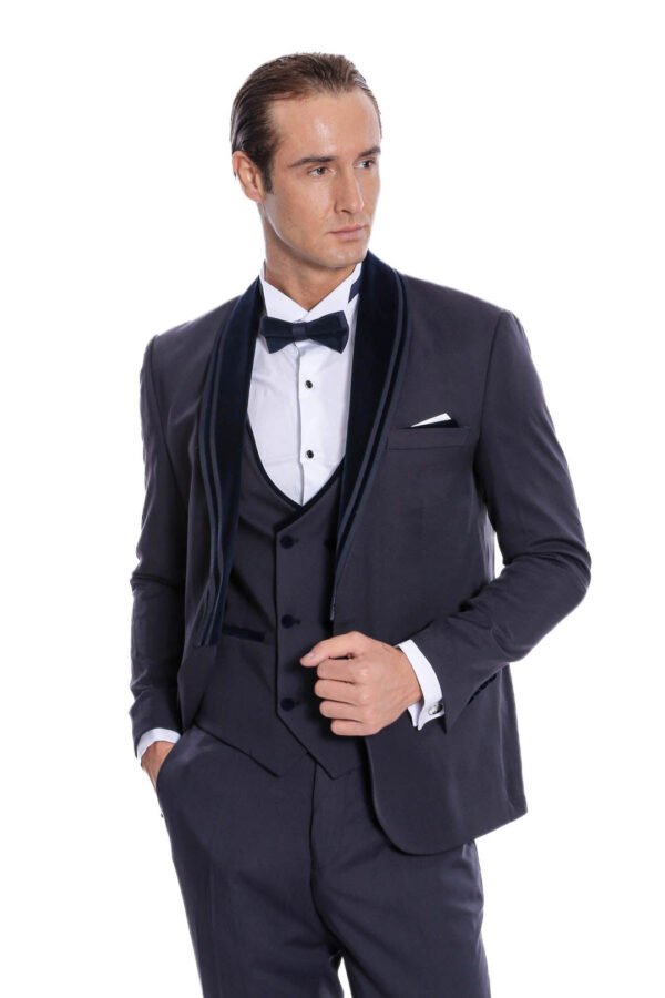 Detachable Velvet Lapel Navy Blue Tuxedo