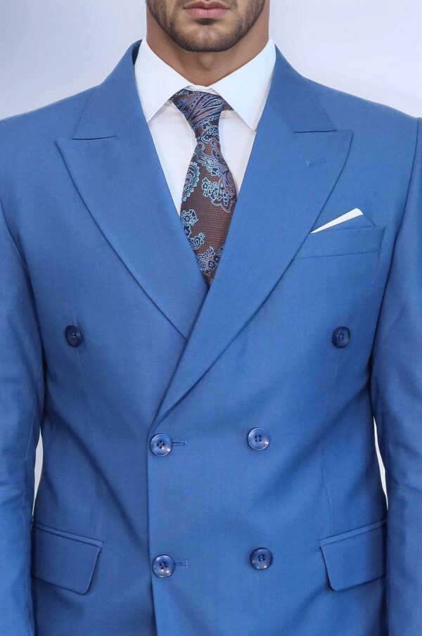 Double Breasted Slim Fit Blue Men Suit