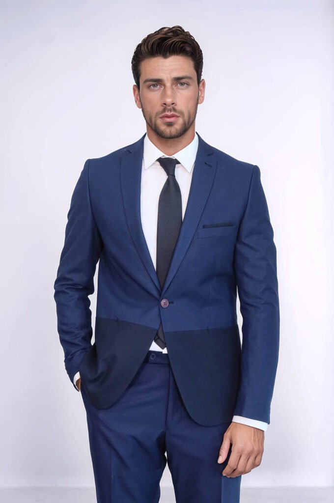 Fragmental Navy Blue Men Suit