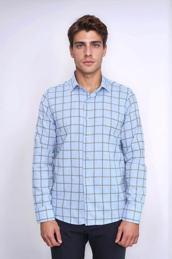 Plaid Slim Fit Blue Men Shirt