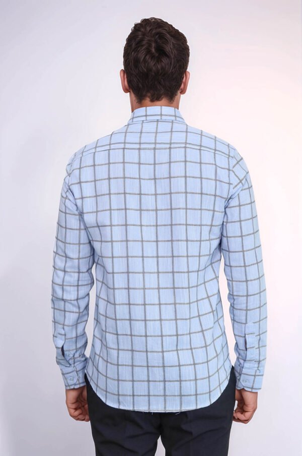 Plaid Slim Fit Blue Men Shirt