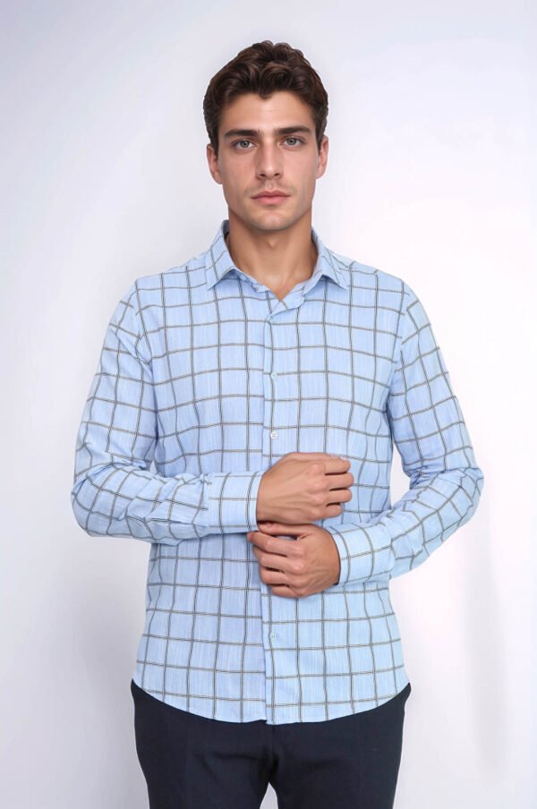 Plaid Slim Fit Blue Men Shirt