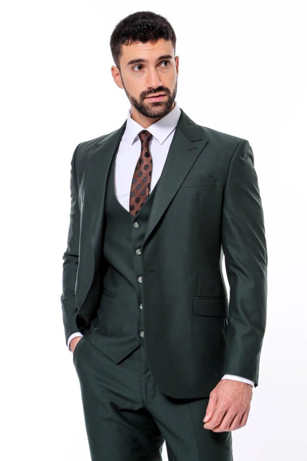 Green Men's Plain Suit with Vest