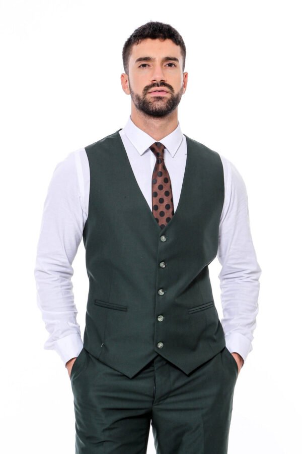 Green Men's Plain Suit with Vest