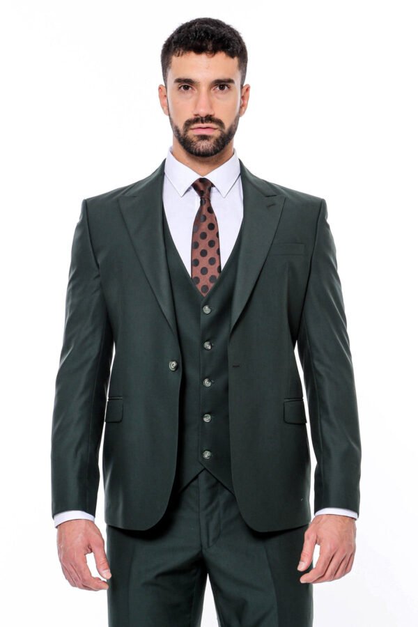 Green Men's Plain Suit with Vest
