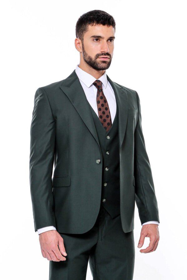 Green Men's Plain Suit with Vest