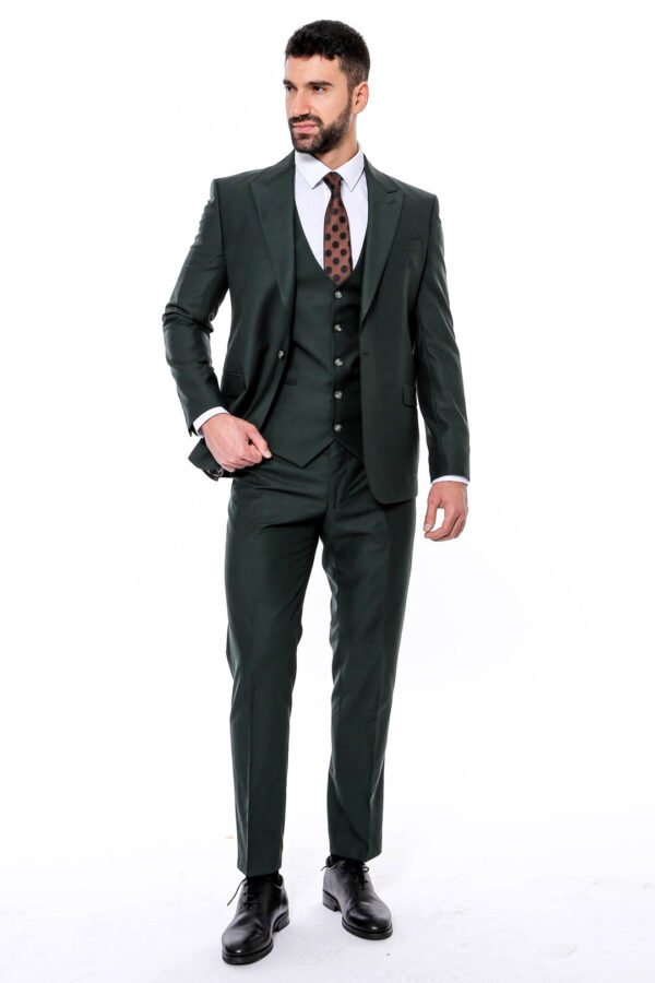 Green Men's Plain Suit with Vest