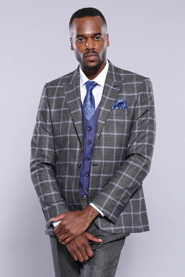 Grey Blue Checked Suit