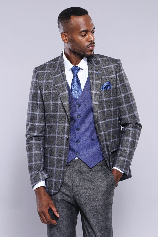 Grey Blue Checked Suit