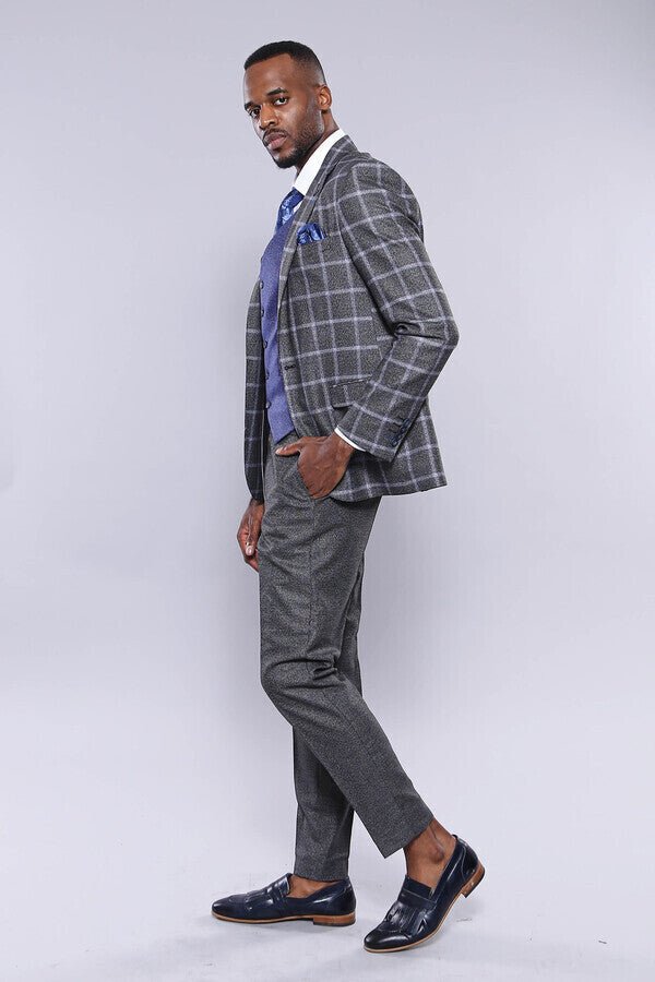 Grey Blue Checked Suit