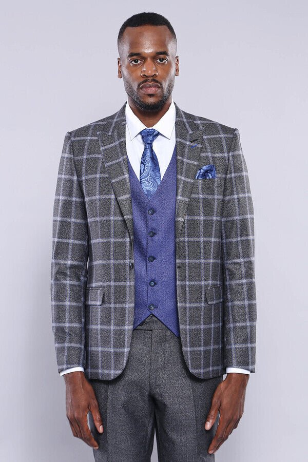 Grey Blue Checked Suit