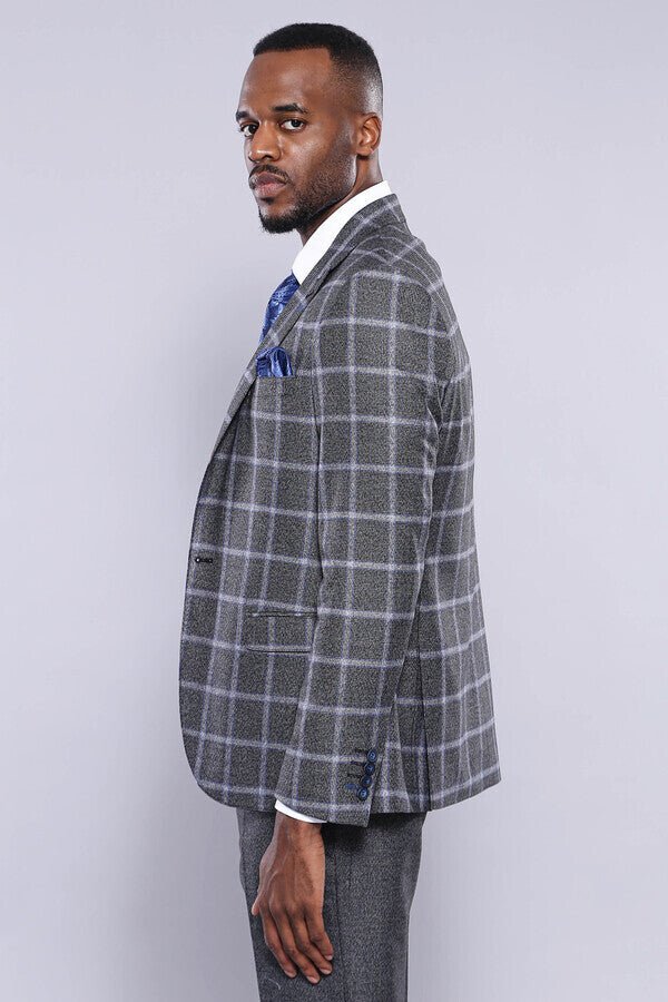 Grey Blue Checked Suit