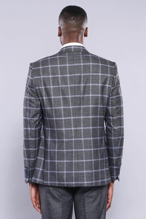 Grey Blue Checked Suit
