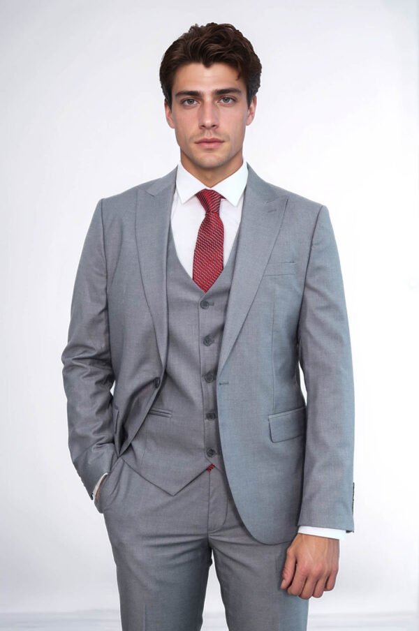 Grey Men's Plain Suit with Vest