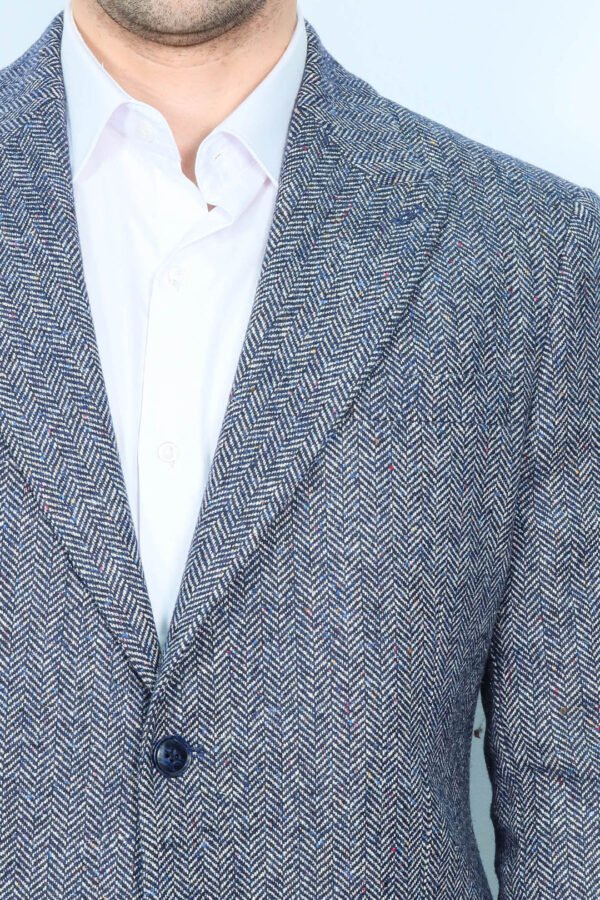 Houndstooth Pattern Wool Blue Men Blazer