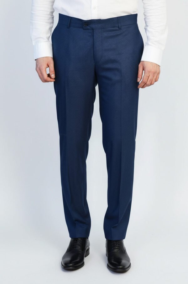 Navy Micro Patterned Slim Fit Fabric Trousers