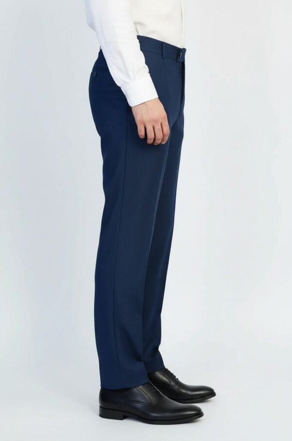 Navy Micro Patterned Slim Fit Fabric Trousers