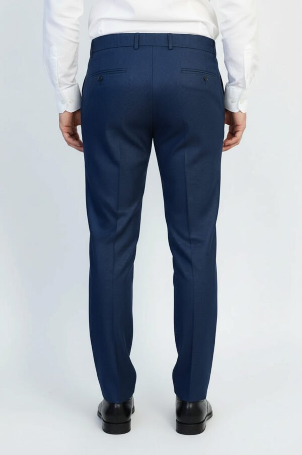 Navy Micro Patterned Slim Fit Fabric Trousers