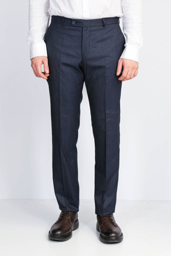 Navy Striped Modern Fit Dress Trousers