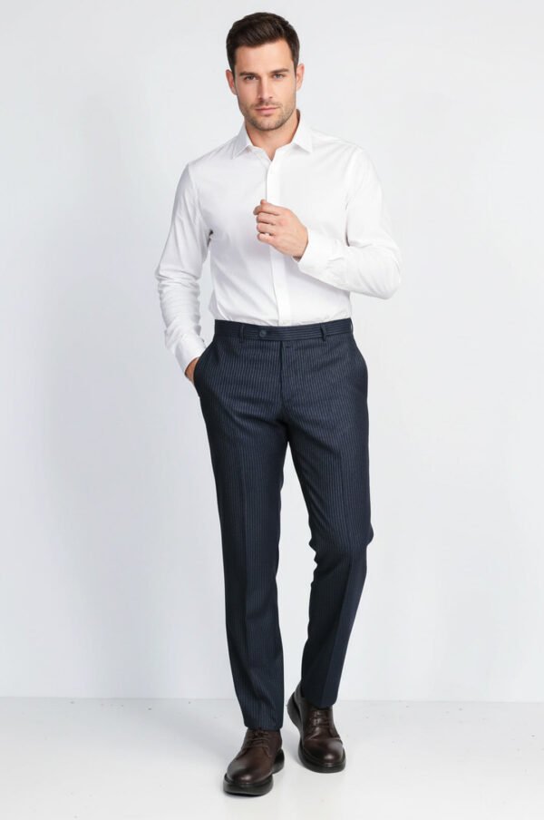 Navy Striped Modern Fit Dress Trousers