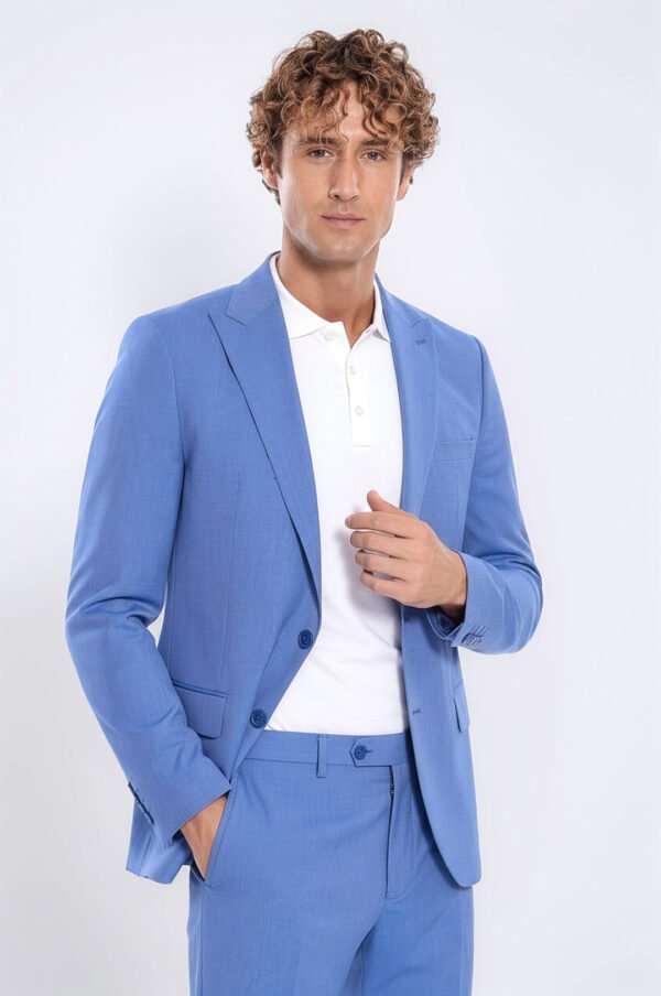 Patterned 2 Piece Slim Fit Light Blue Men Suit