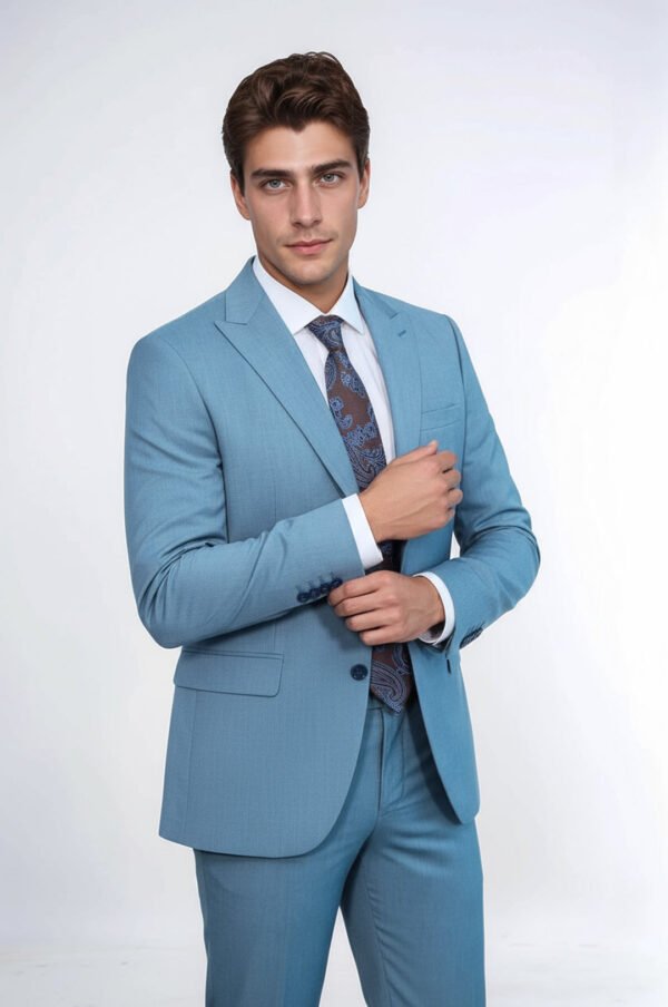 Patterned 2 Piece Slim Fit Oil Green Men Suit