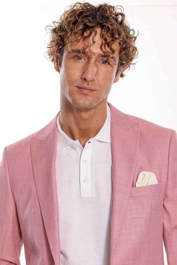 Patterned 2 Piece Slim Fit Pink Men Suit