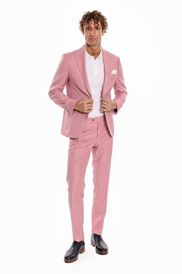 Patterned 2 Piece Slim Fit Pink Men Suit