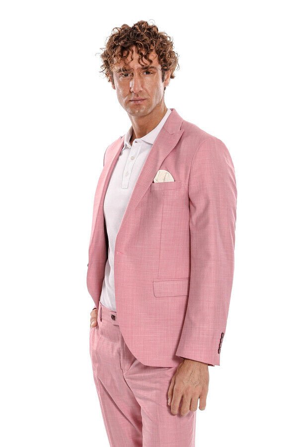 Patterned 2 Piece Slim Fit Pink Men Suit